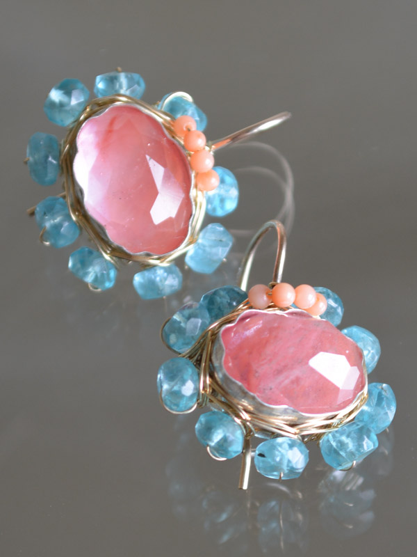 earrings Oval Mandala cherry quartz and apatite